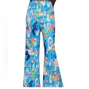 Zara Blue and Green Wide Flared Leg Pants